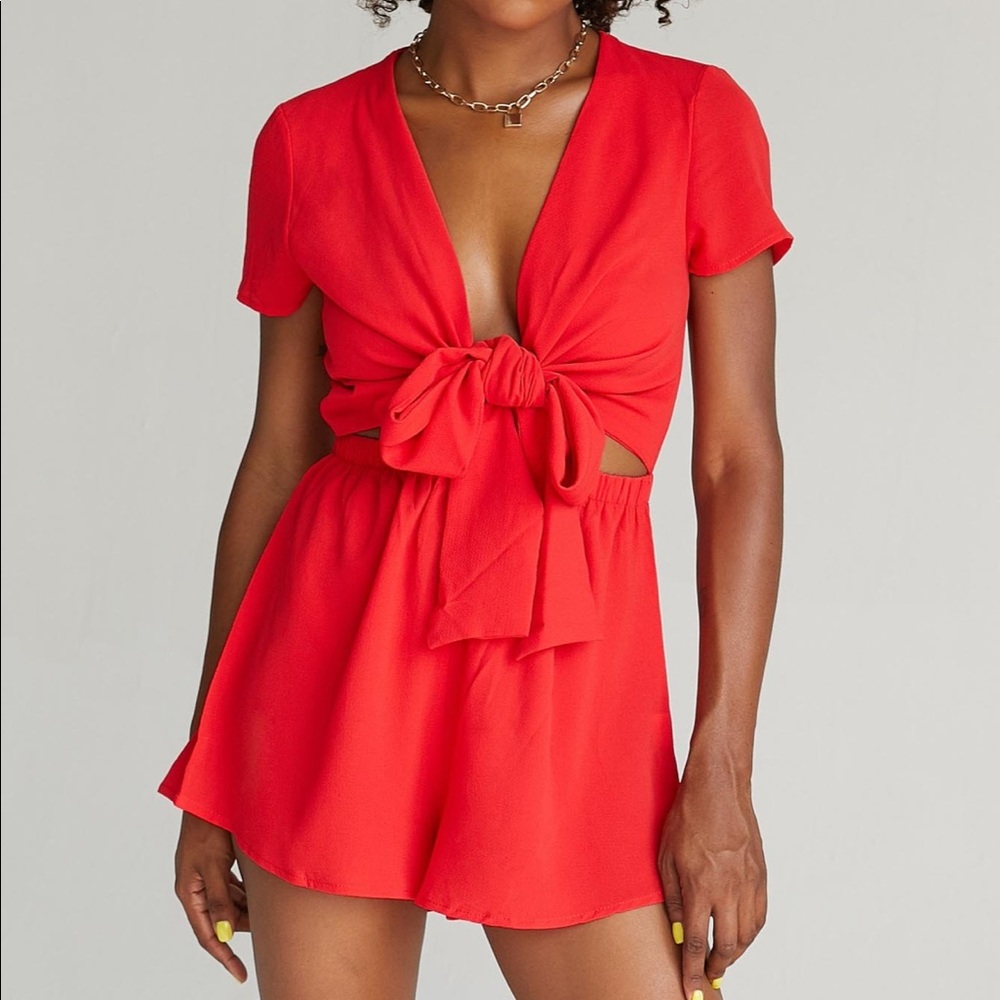 Princess Polly Red Tie Front Romper